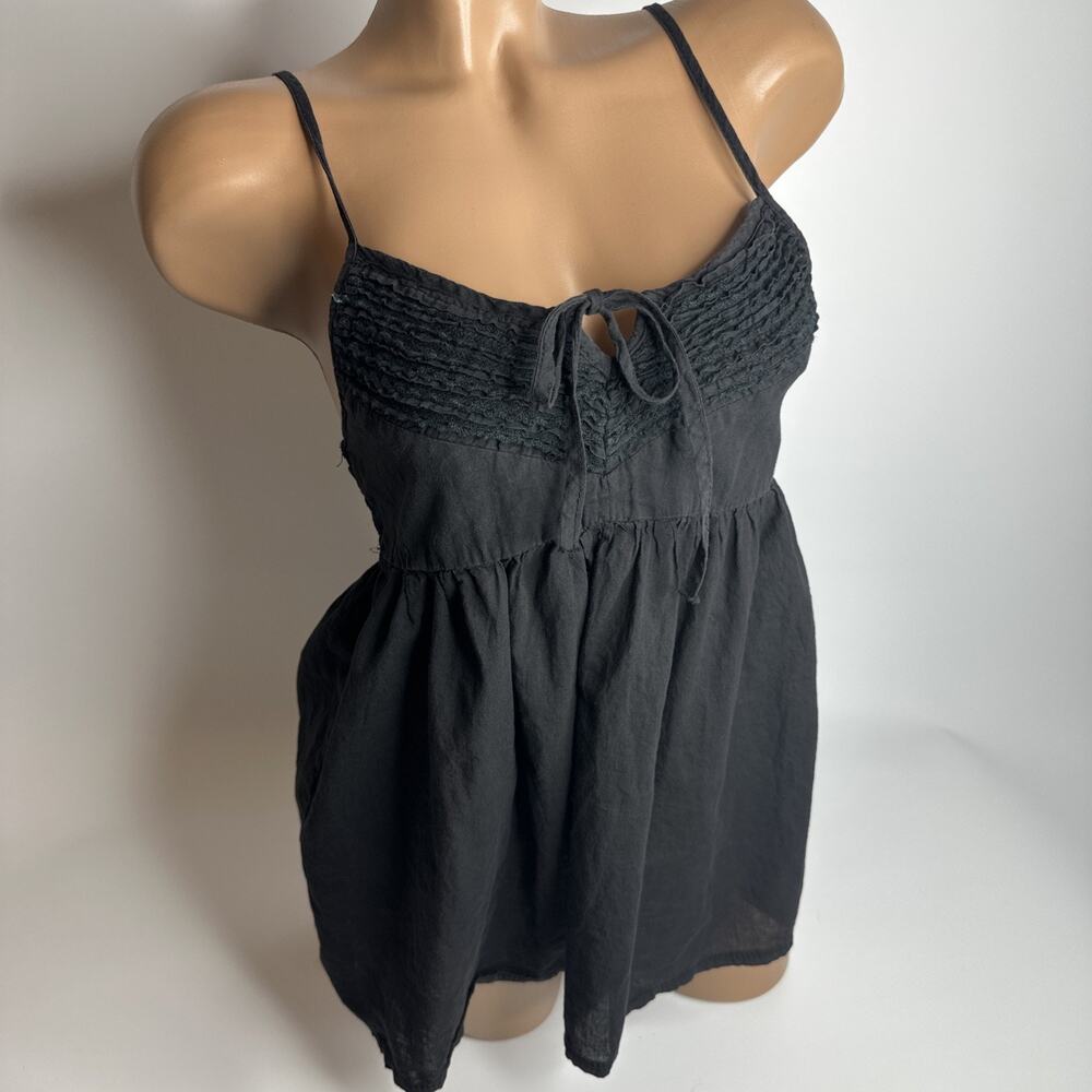 VTG Brown Black Smocked Babydoll Cami Top XS S Cottagecore Witchy Soft Goth